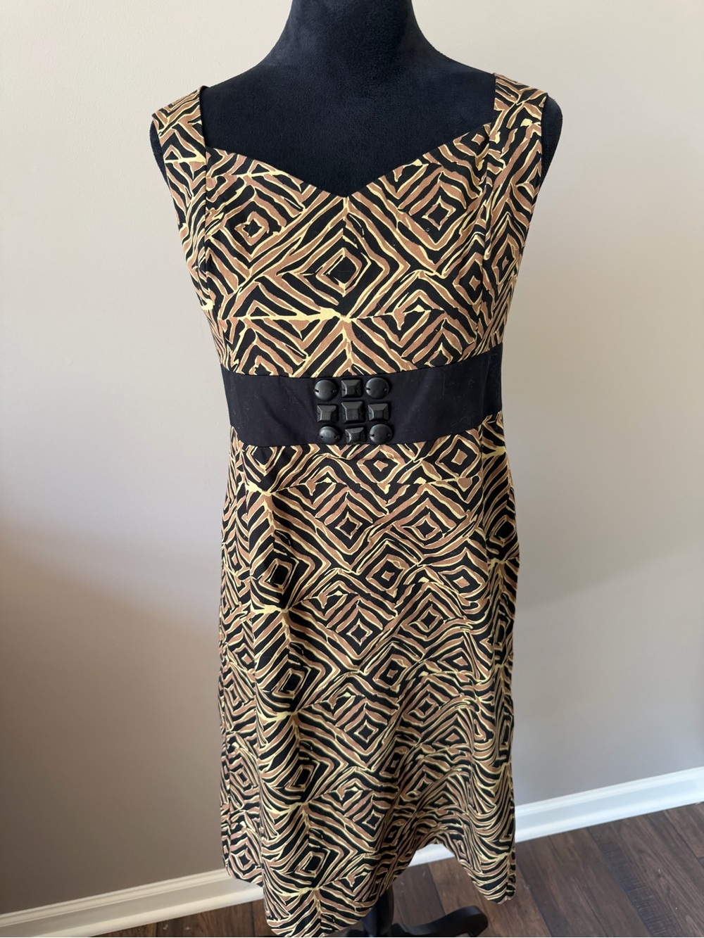 Axcess NEW w/Tags Sleeveless Geometric Print Dress in Black and Tan Medium